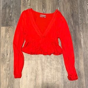 Urban Outfitters Red Flowy Long Sleeve Crop Top